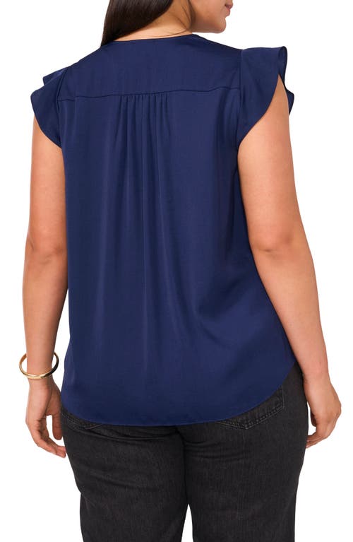 Shop Vince Camuto Ruffle Shoulder Sleeveless Blouse In Classic Navy