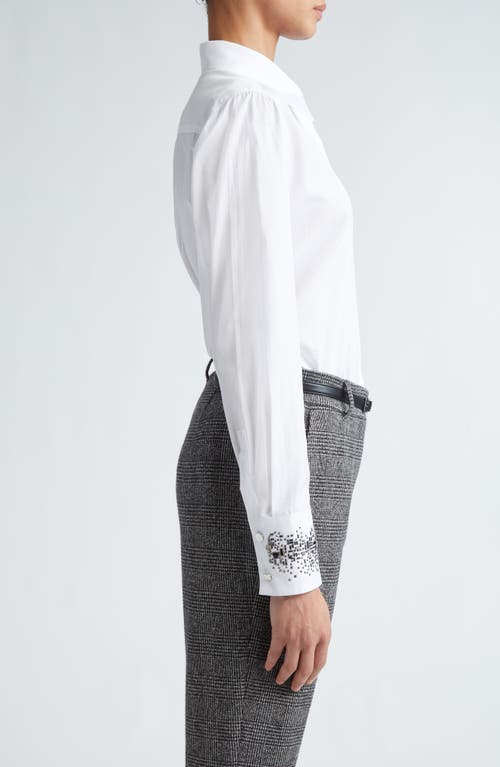 Max Mara Queva Beaded Button-down Cotton Shirt In Optical White