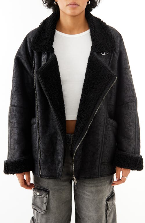 Shop Bdg Urban Outfitters Ella Faux Shearling Lined Faux Leather Aviator Jacket In Black