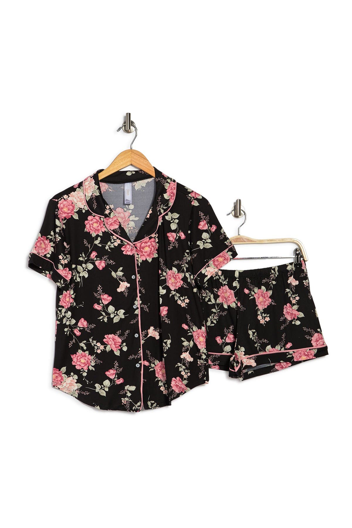 Flora By Flora Nikrooz Livia Notch Collared Shirt & Shorts 2-piece Pajama Set In Black