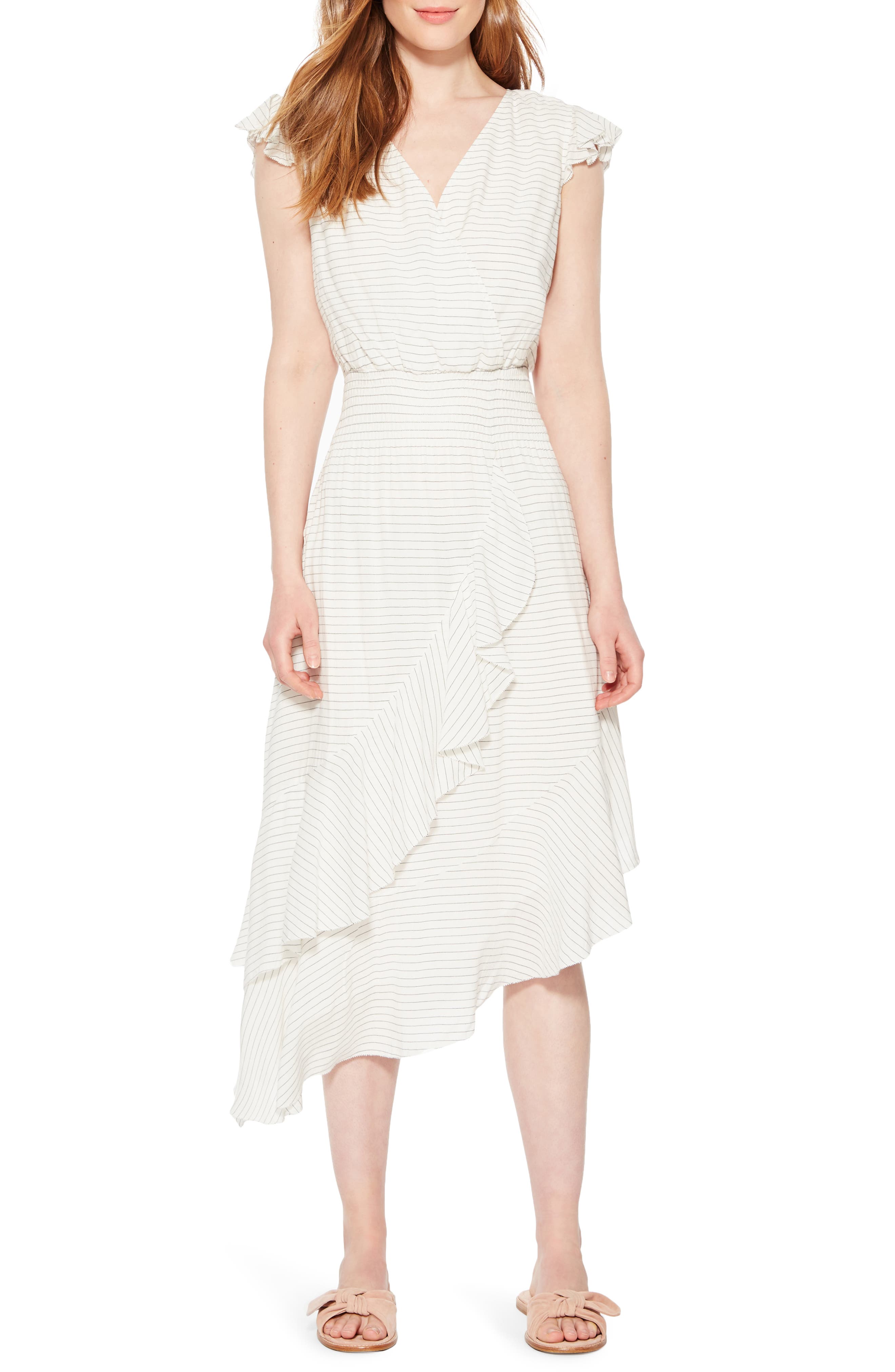 Parker Jannie Stripe Asymmetrical Hem Dress, Black