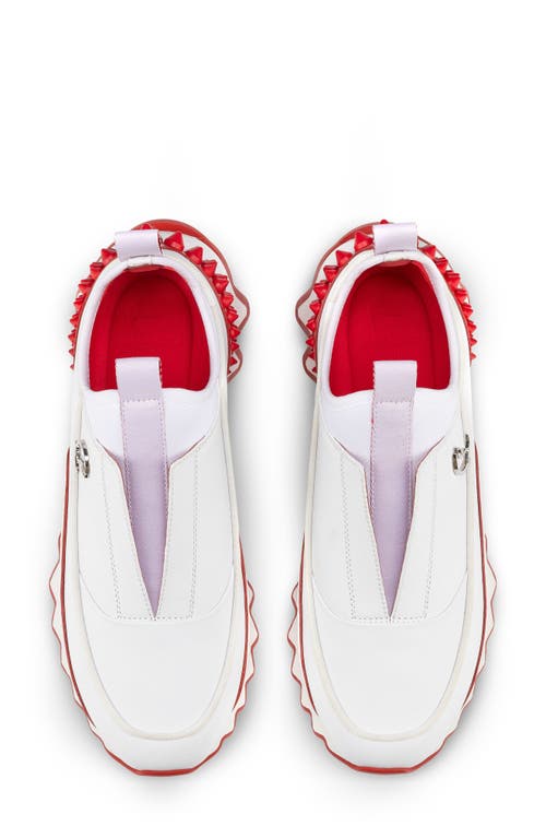 Shop Christian Louboutin Sharkyloub Spikes Slip-on Sneaker In White/loubi