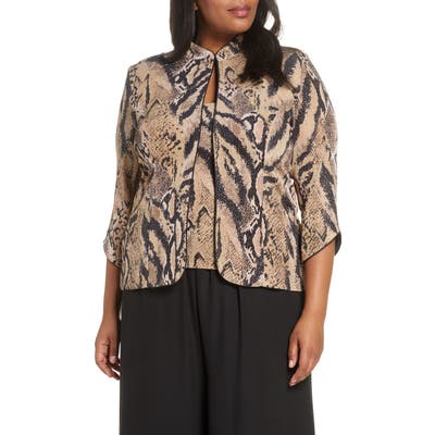 Plus Size Alex Evenings Embellished Tiger Stripe Twinset, Beige