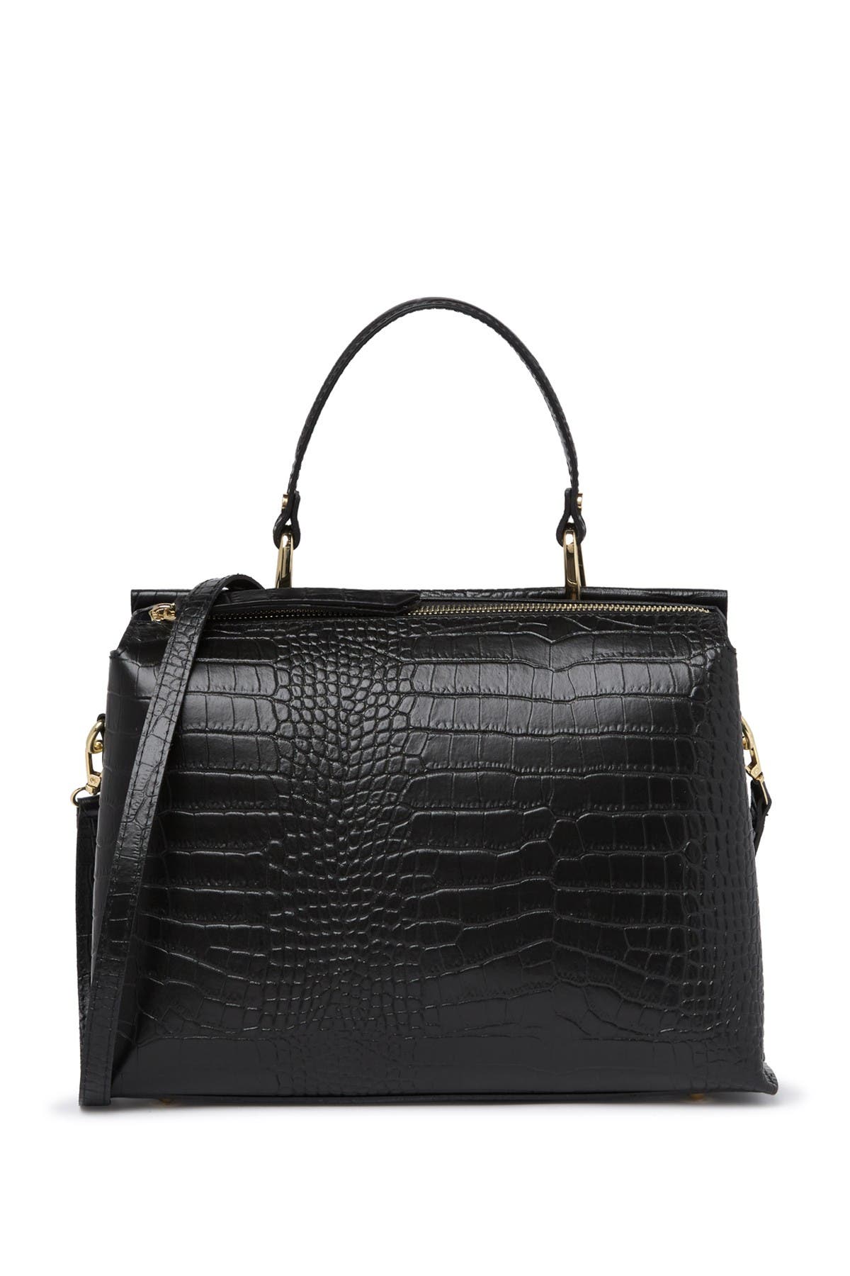 Scui Studios Croc Embossed Leather Satchel In Black ModeSens