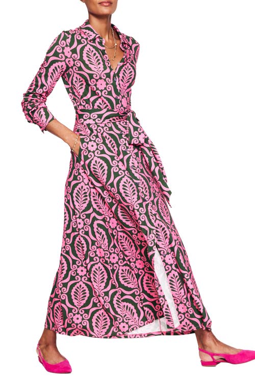 Shop Boden Marcia Print Long Sleeve Maxi Shirtdress In Pink Foliage Stamp