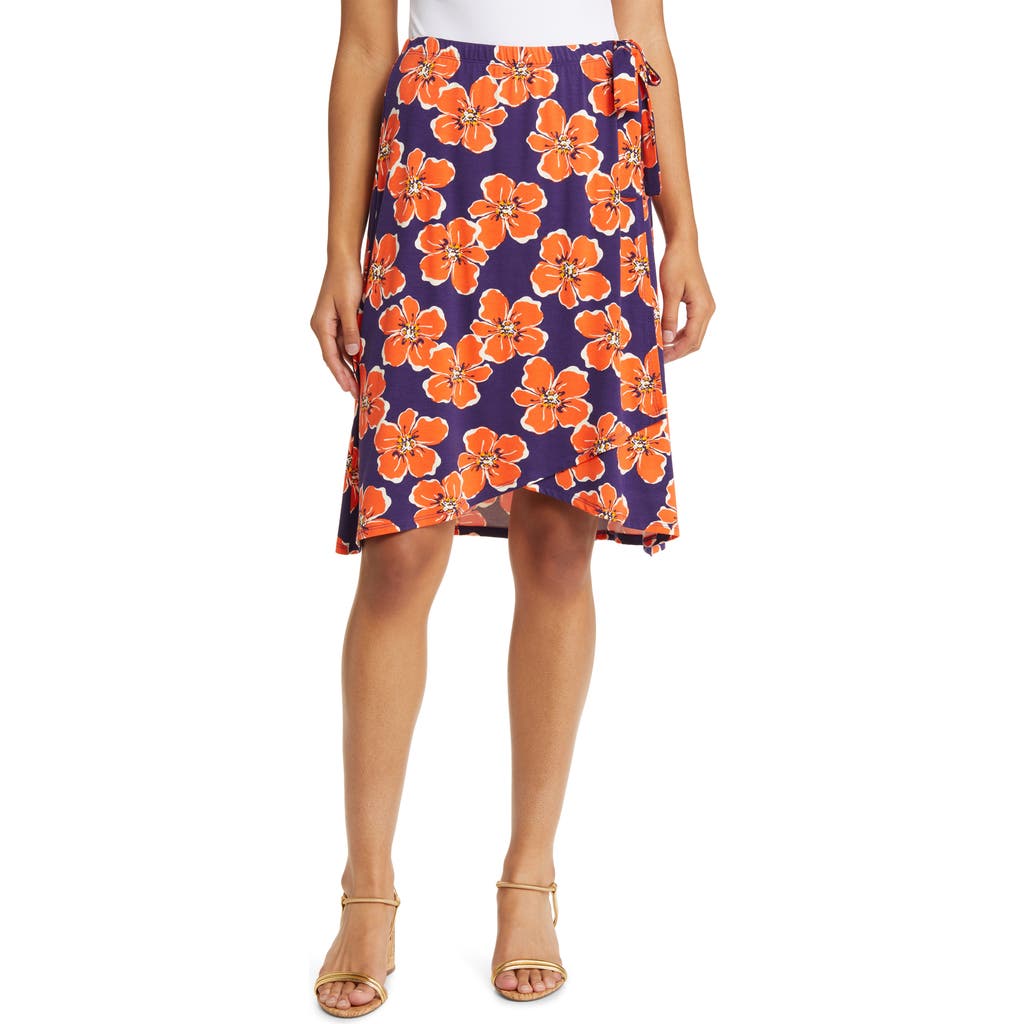 Loveappella Floral Jersey Faux Wrap Skirt In Navy/coral