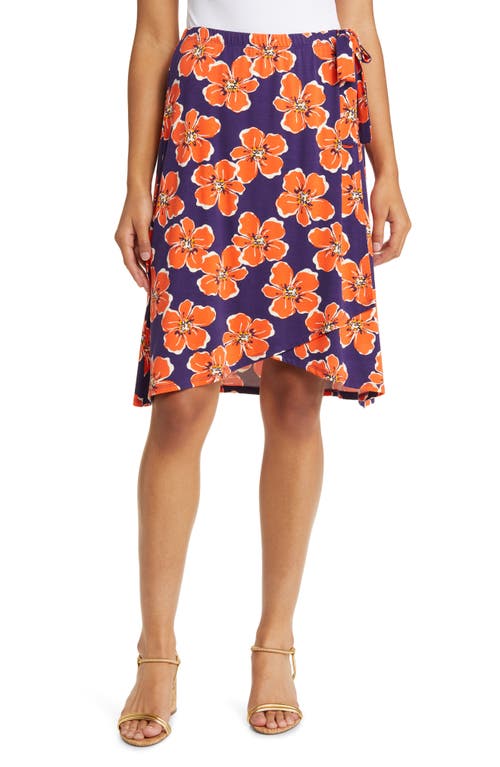 Loveappella Floral Jersey Faux Wrap Skirt Navy/Coral at Nordstrom,