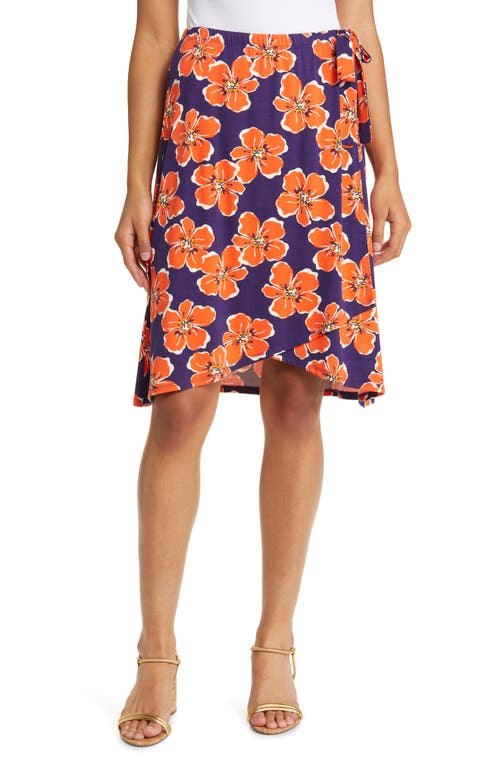 Shop Loveappella Floral Jersey Faux Wrap Skirt In Navy/coral