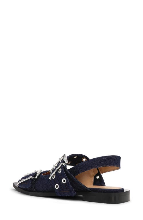 Shop Ganni Slingback Pointed Toe Flat In Dark Navy