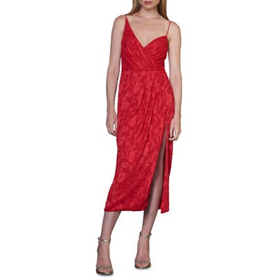 Ml Monique Lhuillier Asymmetrical Neck Dress, Red