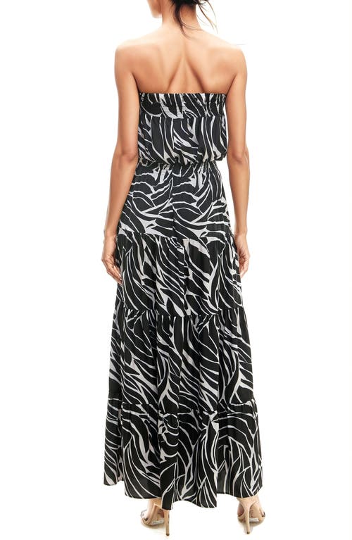 Shop Socialite Print Strapless Maxi Dress In Black/tan