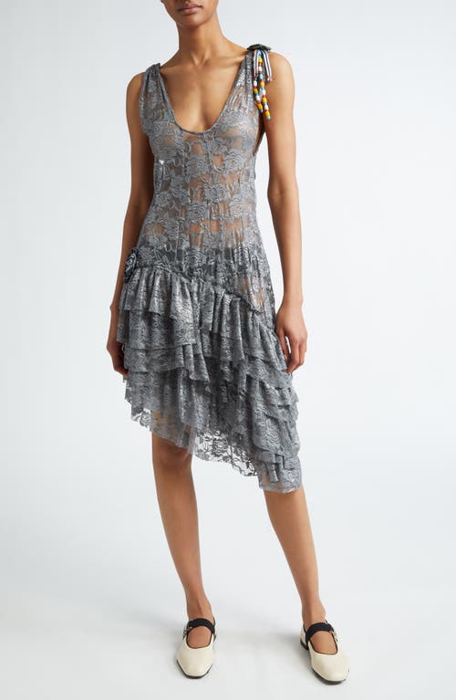 Festival Sheer Lace Asymmetric Dress in Tinsel