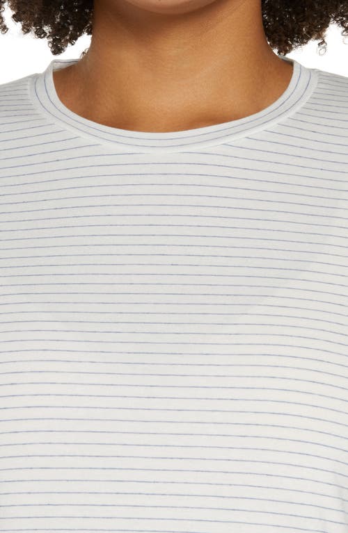 Vince Neppy Stripe Cotton & Linen Crewneck Top In Off White/hydrangea