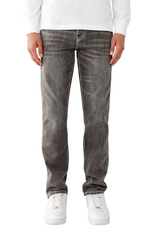 True Religion Brand Jeans Geno Flap Big T Destroyed Straight Leg Jeans in Moscow Mule Grey