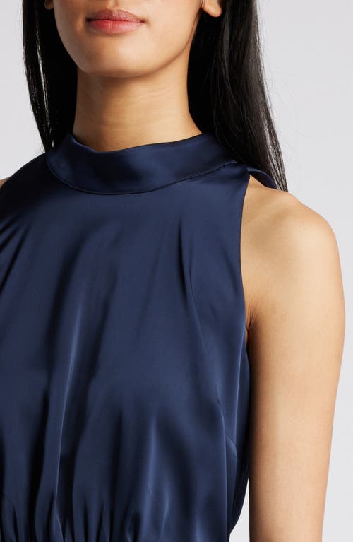 Shop Sam Edelman High Neck Sleeveless Satin Dress In Navy