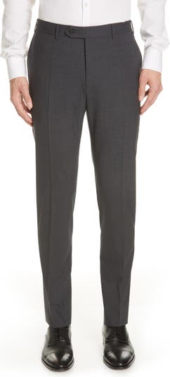 Canali  Light Grey Tropical Wool Flat Front Trousers – Baltzar