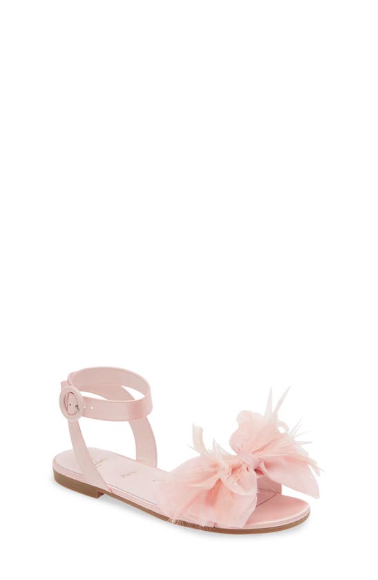 Christian Louboutin Kids' Anemonou Feather Bow Ankle Strap Sandal In Rosy