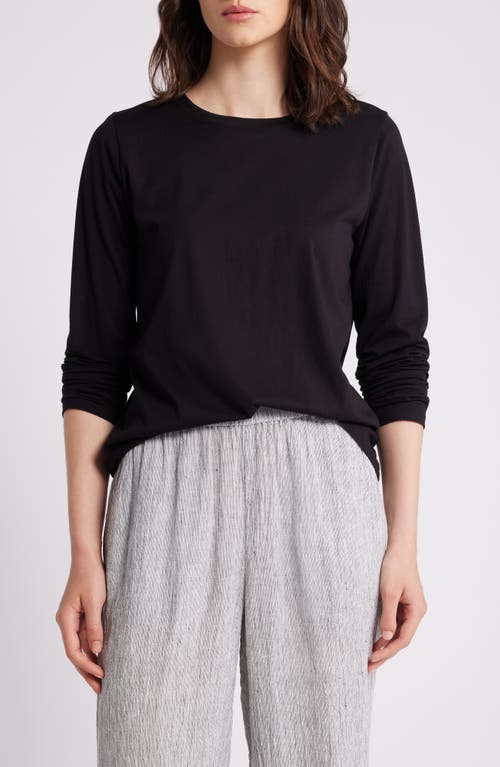 Shop Eileen Fisher Long Sleeve Organic Cotton T-shirt In Black