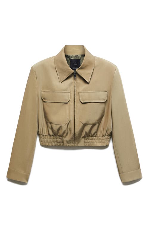 Shop Mango Insect Zip-up Crop Bomber Jacket In Khaki Green