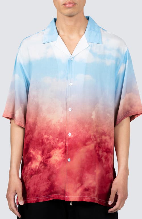 PLEASURES Heaven & Hell Relaxed Fit Camp Shirt Sky Blue at Nordstrom,
