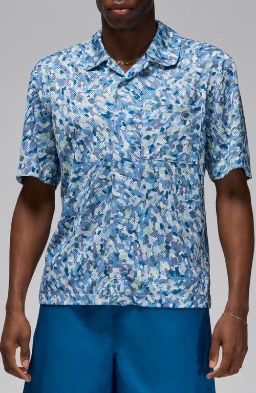 Jordan Poolside Mesh Camp Shirt In Blue Tint/white