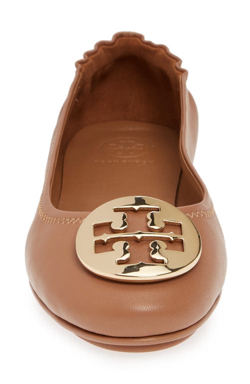 Tory Burch Minnie Travel Ballet With Metal Logo In Brown