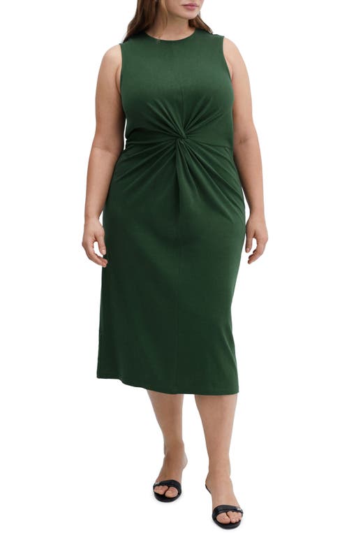 Shop Mango Center Twist Cotton Midi Dress In Green