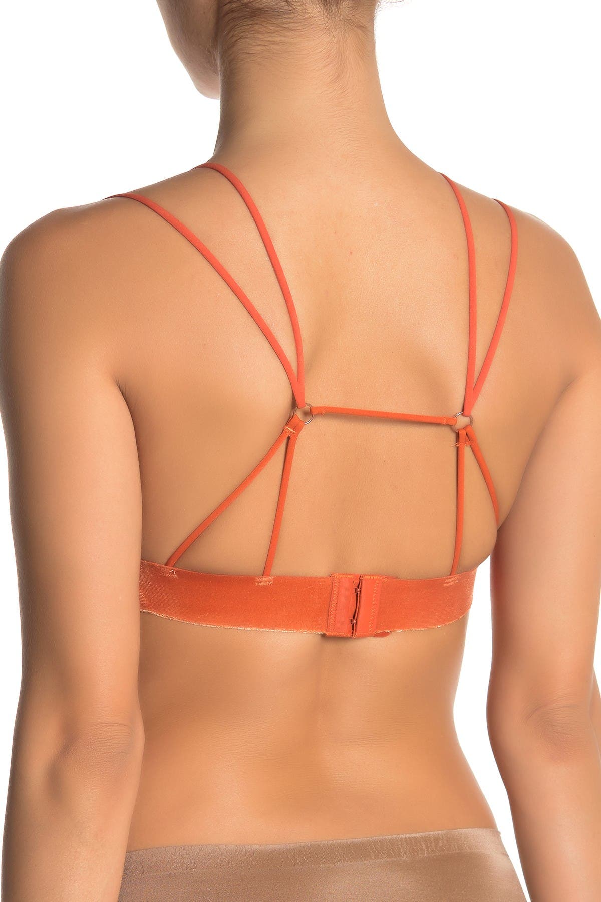 Real Underwear Velvet Triangle Strappy Bralette In Orange