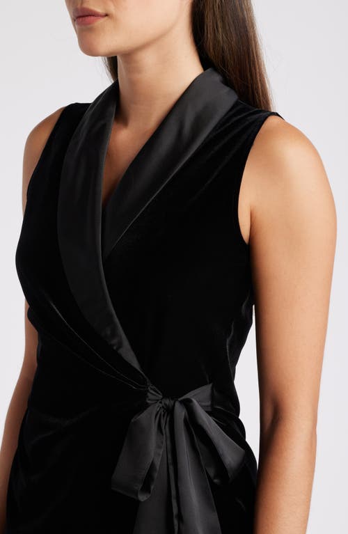 Shop Anne Klein Stretch Velour & Satin Wrap Top In Anne Black