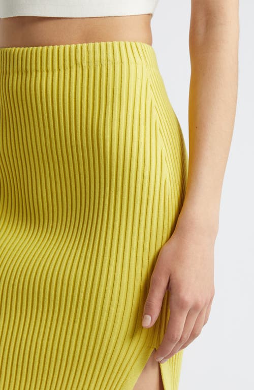 Open Edit Luxe Sculpt Rib Midi Skirt In Yellow Celery