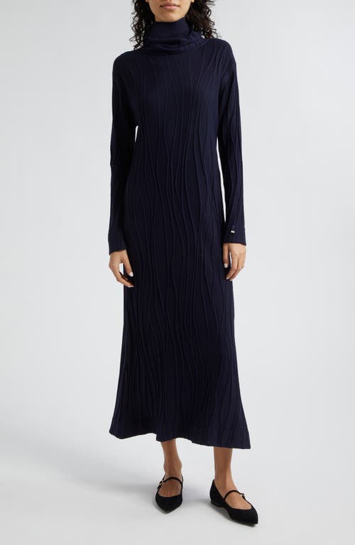 Shop Herno Long Sleeve Virgin Wool Jacquard Sweater Dress In Navy