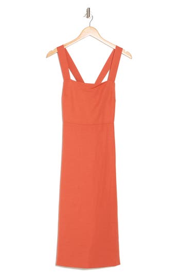 Theory Crossback Linen-blend Midi Dress In Dark Coral
