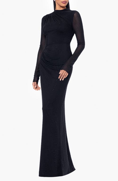 Shop Betsy & Adam Embellished Long Sleeve Mermaid Gown In Black/black