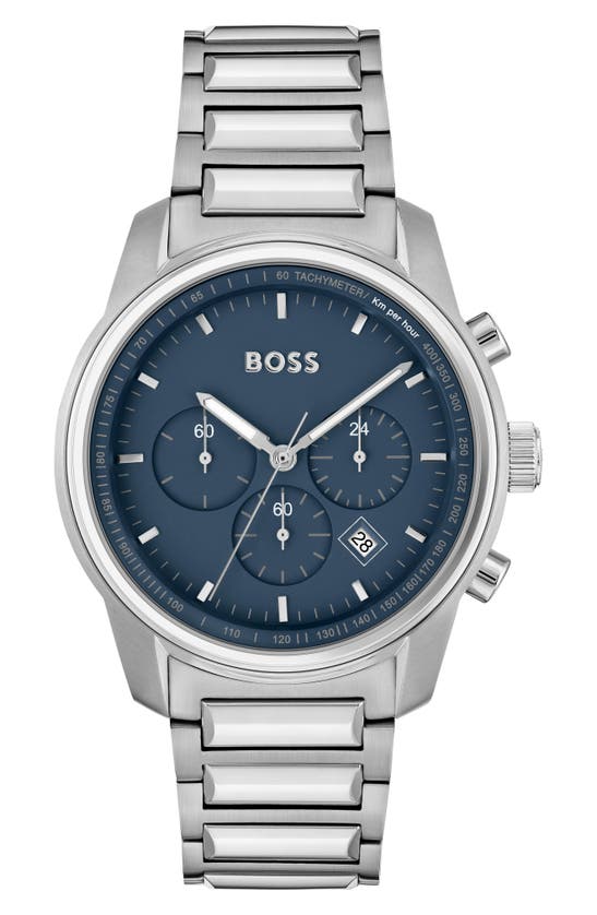 Click to view more detailed imagery on our partner's website Hugo Boss Trace Chronograph Bracelet Watch, 44mm In Black Blue