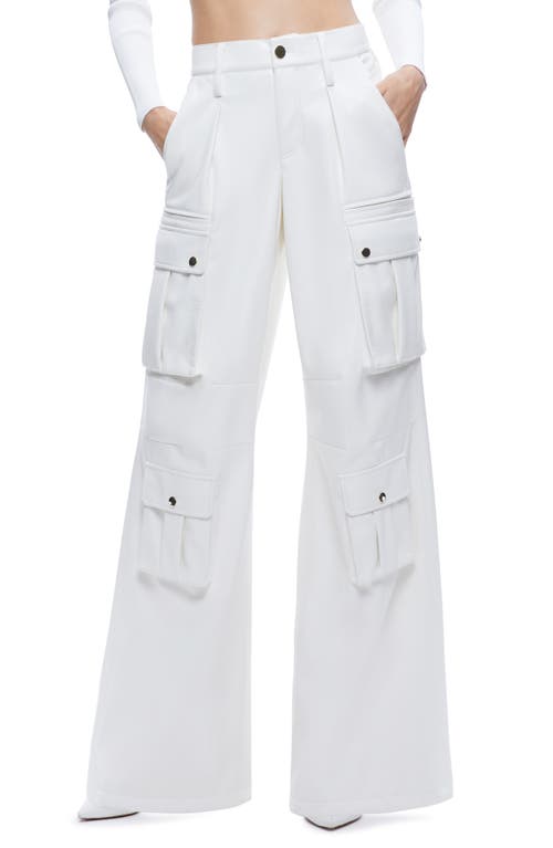Alice + Olivia Joette Faux Leather Cargo Pants in Off White
