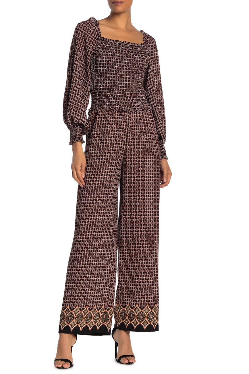 Max Studio Long Sleeve Smocked Wide Leg Jumpsuit Nordstrom Rack