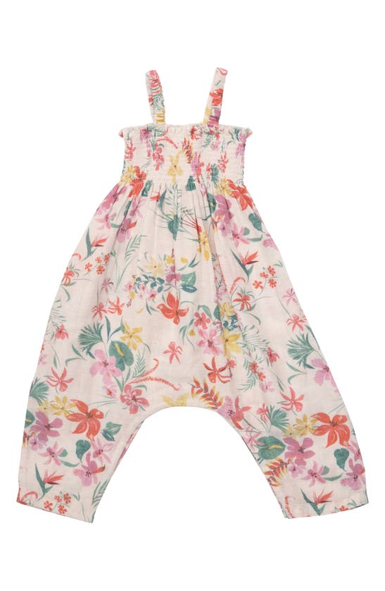 Angel Dear Babies' Leilani Floral Smocked Muslin Jumpsuit In Ivory Multi