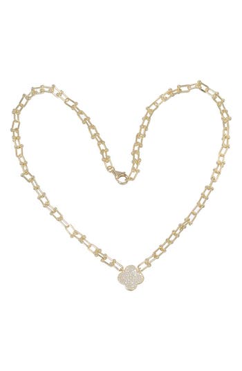 Fzn Cubic Zirconia Clover Necklace In Yellow Gold