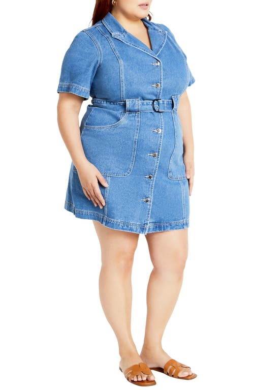 Shop City Chic Melina Belted Denim Minidress In Mid Wash