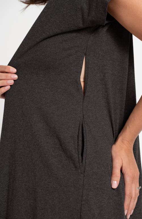 Shop Seraphine Maternity/nursing Organic Cotton Labor Nightgown In Charcoal