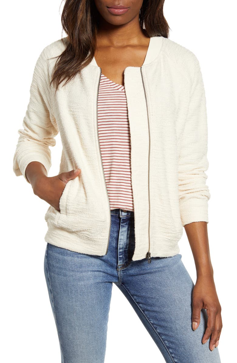 Knit Bomber Jacket, Main, color, IVORY SMOKE