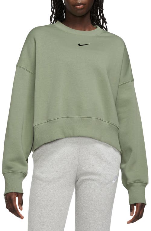 Shop Nike Phoenix Fleece Crewneck Sweatshirt In Oil Green/black