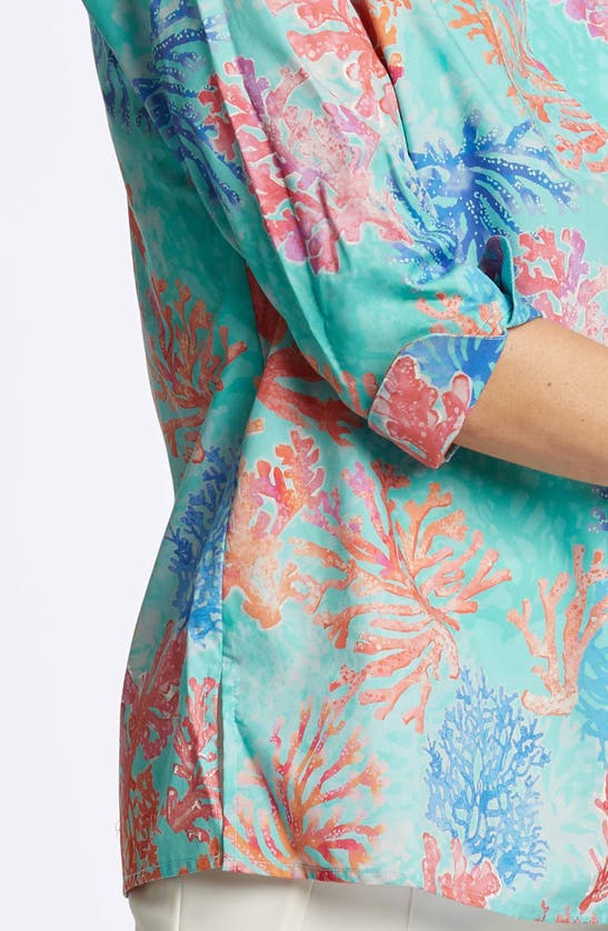 Foxcroft Vena Coral Print Cotton Tunic In Blue Multi