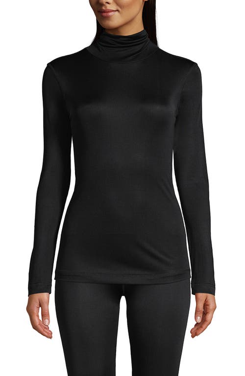 Lands' End Silk Interlock Turtleneck Long Underwear Top In Black