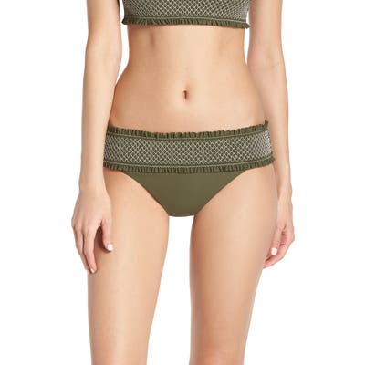 Chelsea28 Smocked Hipster Bikini Bottoms, Green