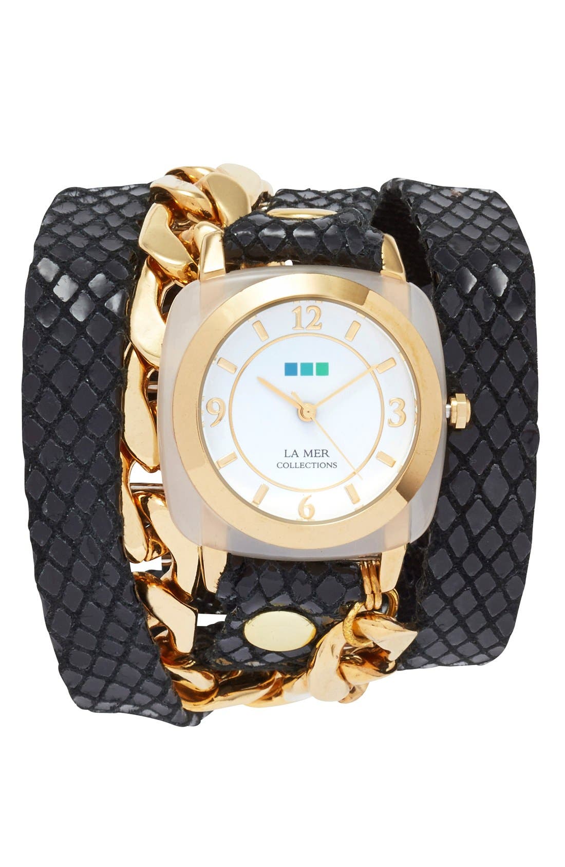 La Mer Collections 'Malibu' Leather & Chain Wrap Watch, 38mm (Nordstrom