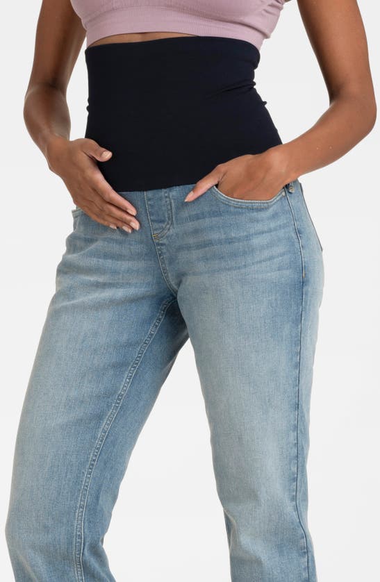 Shop Seraphine Tapered Leg Postpartum Jeans In Light Blue