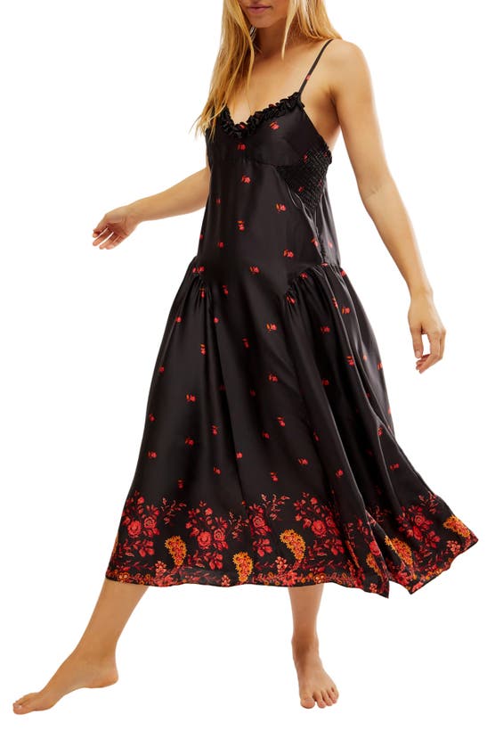 Shop Free People On My Own Floral Satin Nightgown In Black Combo