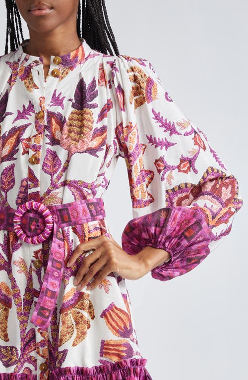 Shop Farm Rio Sunset Tapestry Long Sleeve Belted Shirtdress In Sunset Tapestry Off-white