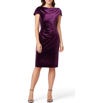 Tahari Cowl Neck Velvet Sheath Dress, Purple
